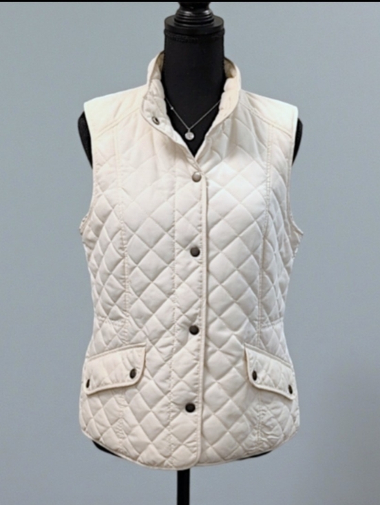 Jackets & Blazers - G.H. Bass Quilted Puffer Vest Cream Ivory Snap Front Lightweight Preppy S